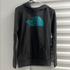 NORTH FACE Women’s  SIZE XS GRAY Hooded Sweatshirt Front Pocket Thumb holes